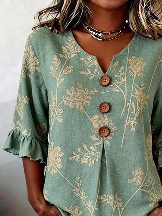 Women's Half Sleeve Blouse Summer Green Floral Printing V Neck Daily Going Out Vintage Top