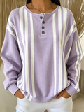 Stripe Waffle Knit Henley Neck Casual Sweatshirt