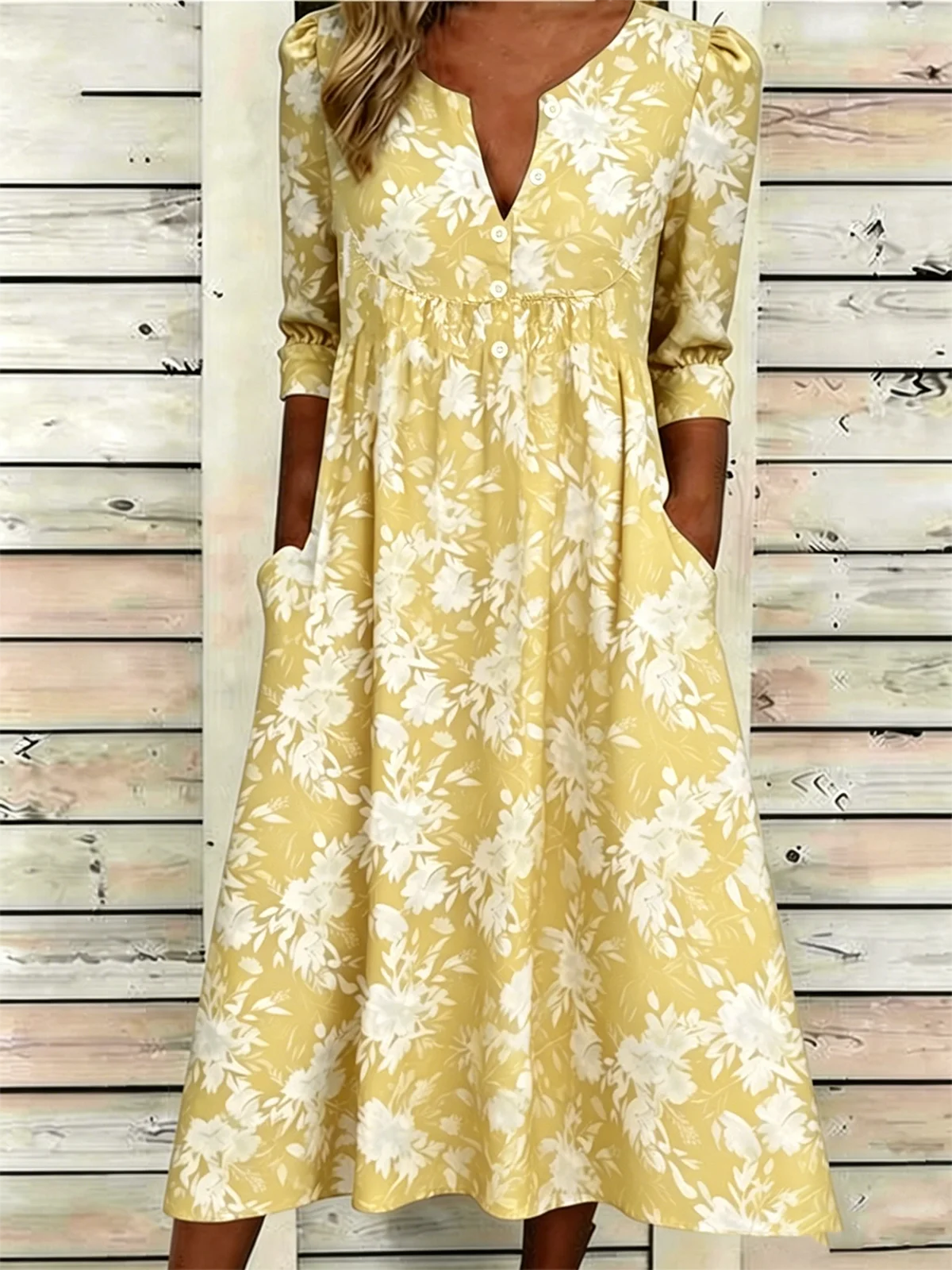 Women’s Light Blue Floral V Neck Maxi Dress Boho Casual Dress
