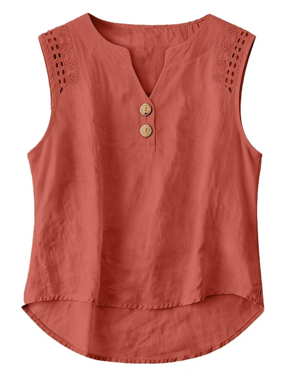 Cotton Casual Plain Lace V Neck Blouse