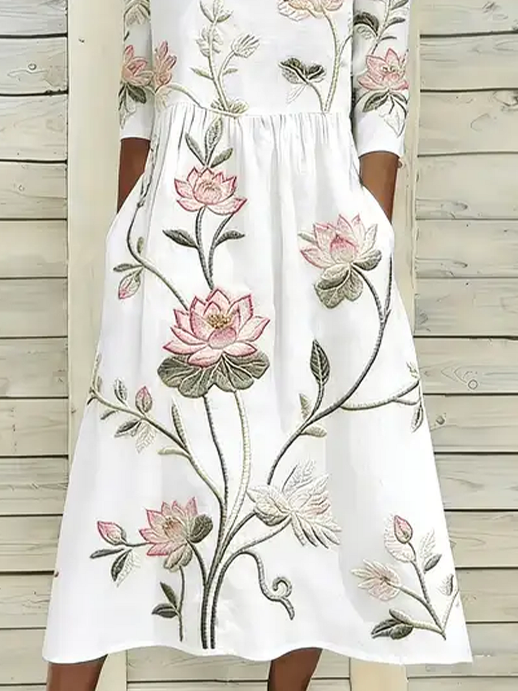 Women's Half Sleeve Summer White Floral Printing Crew Neck Daily Going Out Casual Maxi H-Line Dress
