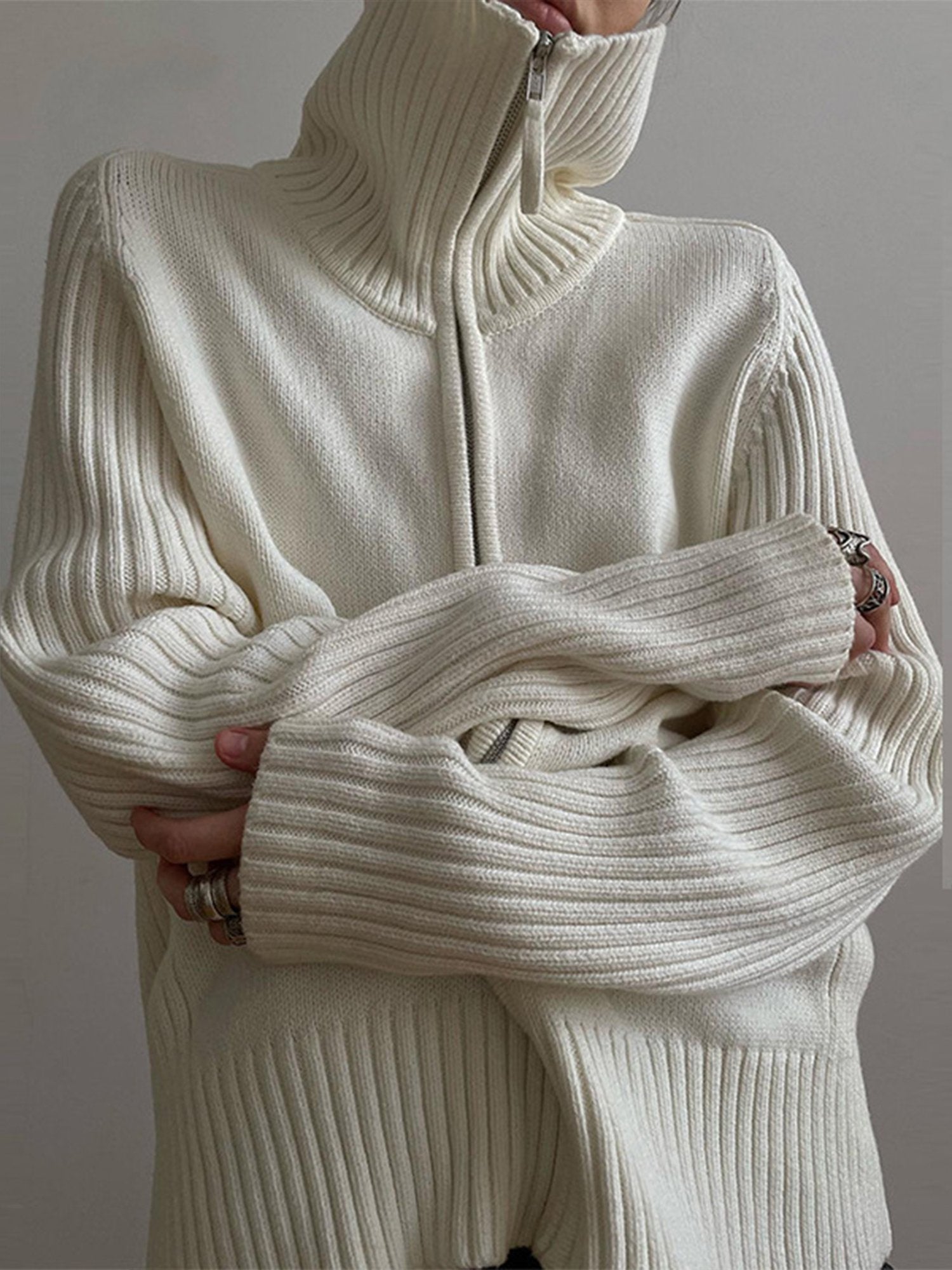 Casual Plain Stand Collar Cardigan