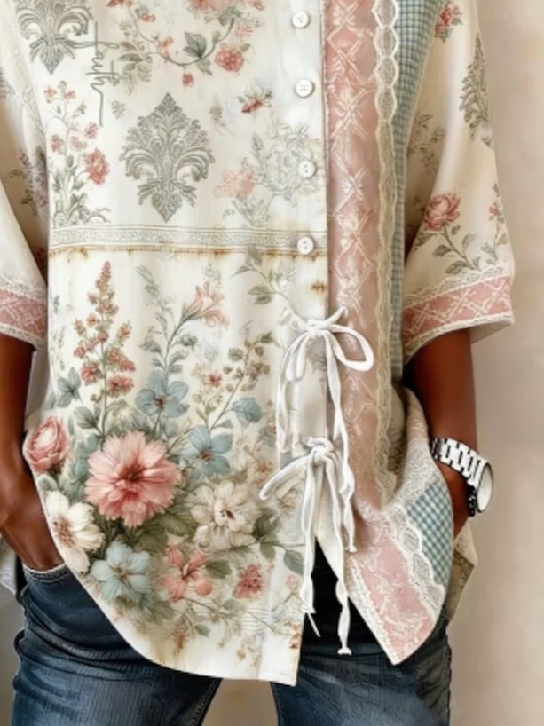 Women's Half Sleeve Shirt Summer As Picture Floral Crew Neck Daily Going Out Vintage Top