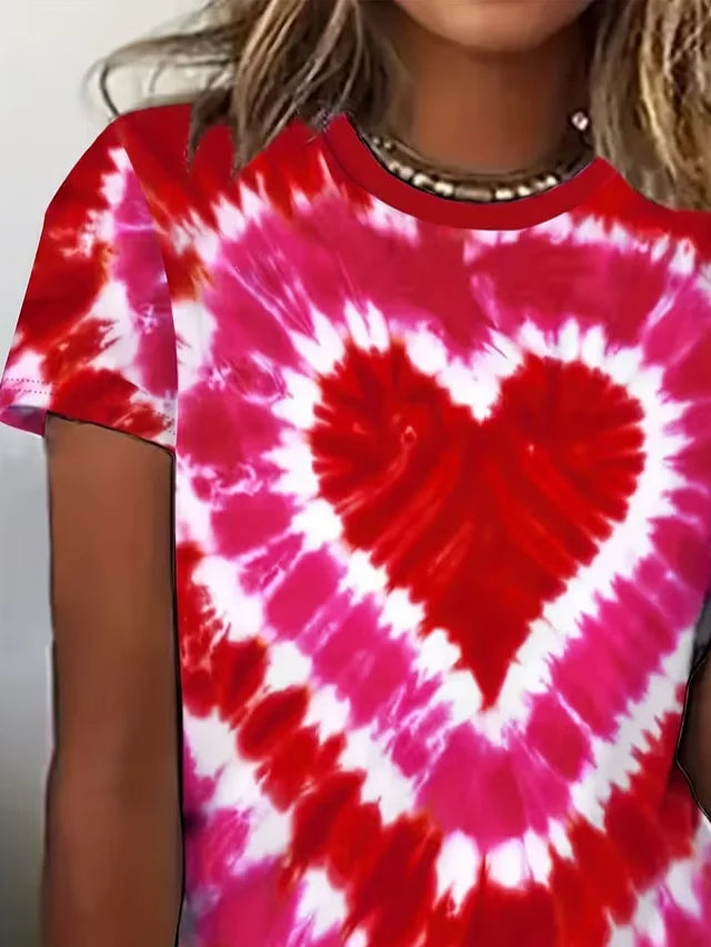 Women's Short Sleeve T-shirt Summer Deep Pink Heart/Cordate Printing Jersey Crew Neck Daily Going Out Casual Top