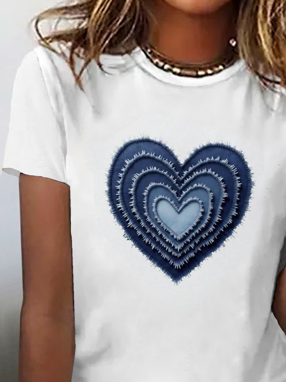 Women's Short Sleeve T-shirt Summer White Heart/Cordate Printing Jersey Crew Neck Daily Going Out Casual Top