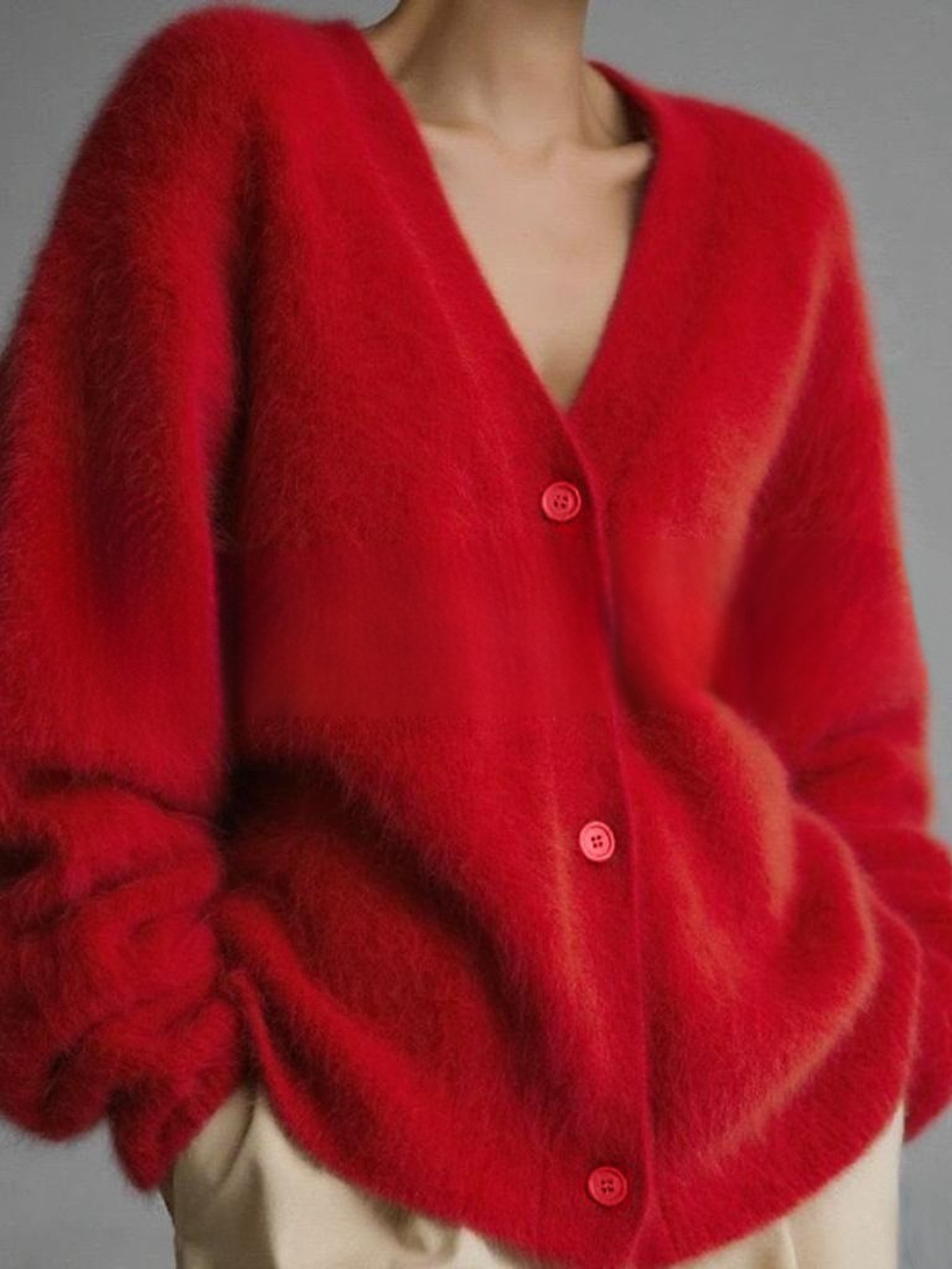 Thickened Imitation Mink Knitted Cardigan 2025 New Lazy Style Design Loose Temperament V-neck Sweater Cardigan