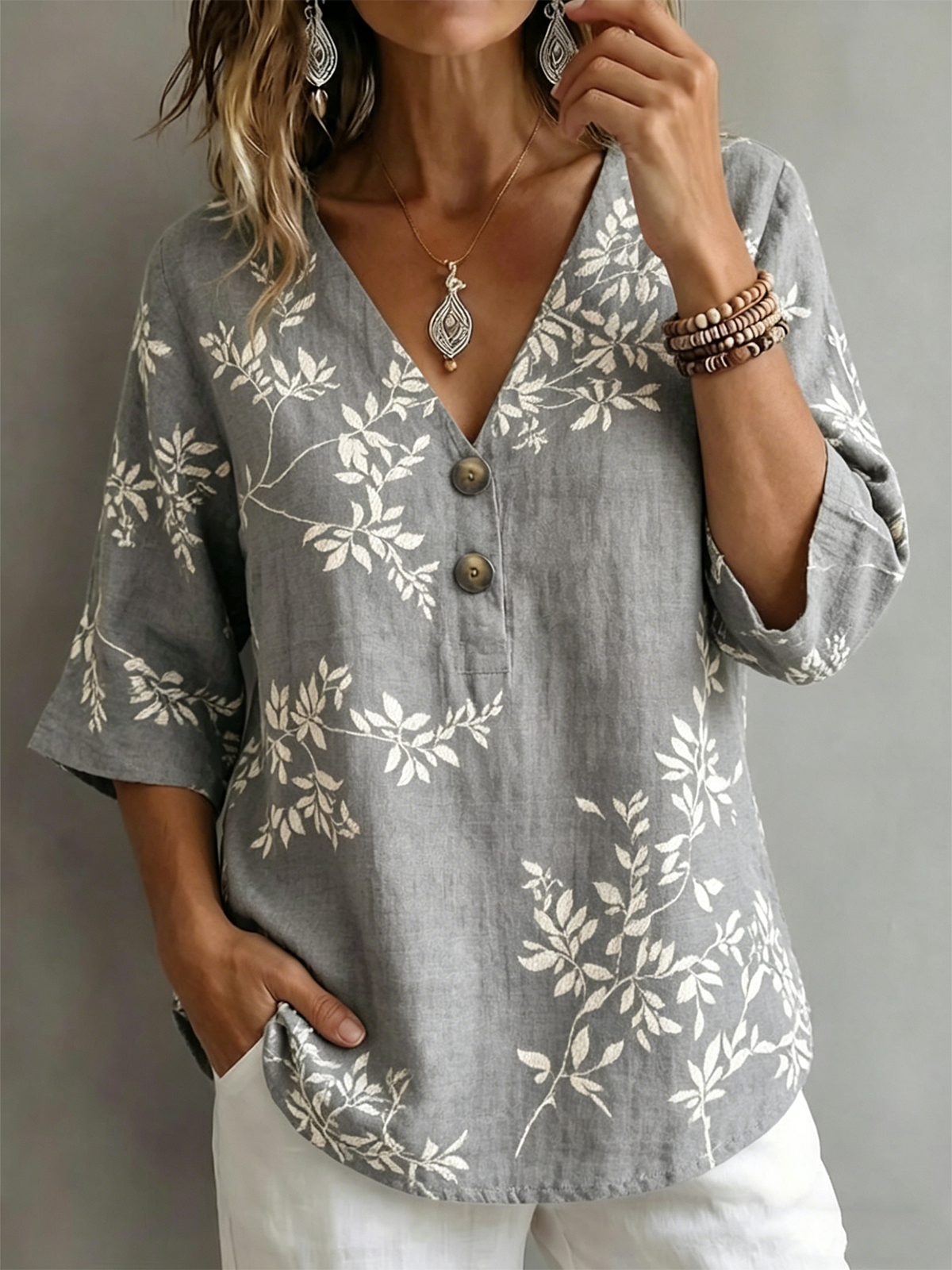 Botanical Pattern Others Elegant Loose Shirt