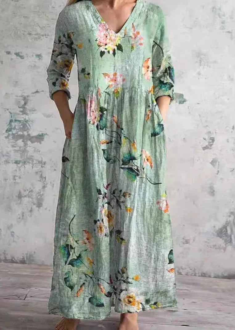 Floral V Neck Regular Fit Casual Dress With No