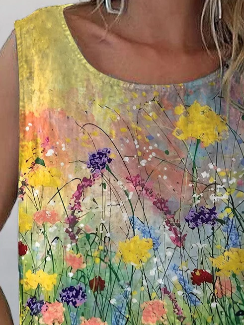 Women's Sleeveless Tank Top Summer As Picture Floral Printing Crew Neck Daily Going Out Casual Top