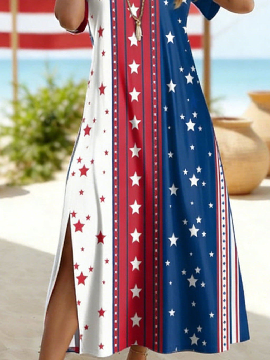 Women's Short Sleeve Summer As Picture America Flag Butterfly V Neck Short Sleeve Daily Going Out Casual Maxi A-Line T-Shirt Dress 250th Anniversary