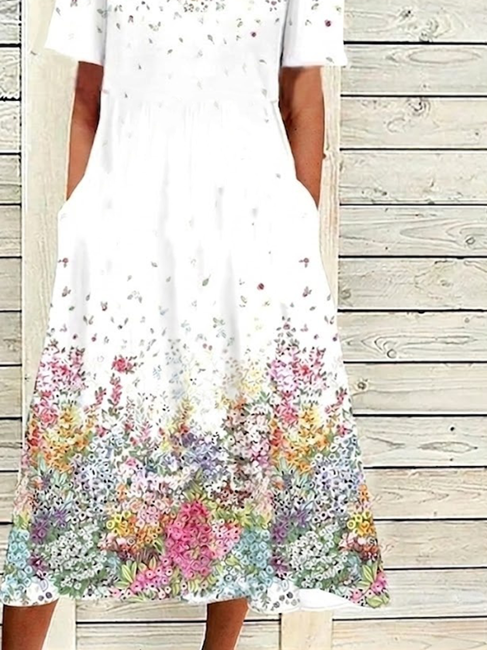 White Multicolor Floral Print V Neck Short Sleeve Maxi Dress