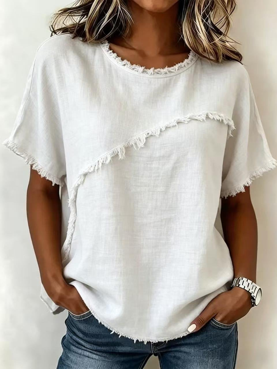 Loose Crew Neck Plain Elegant T-Shirt