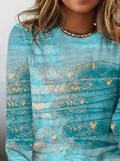 Women's Long Sleeve T-shirt Spring/Fall Cyan Abstract Printing Jersey Crew Neck Daily Going Out Casual Top