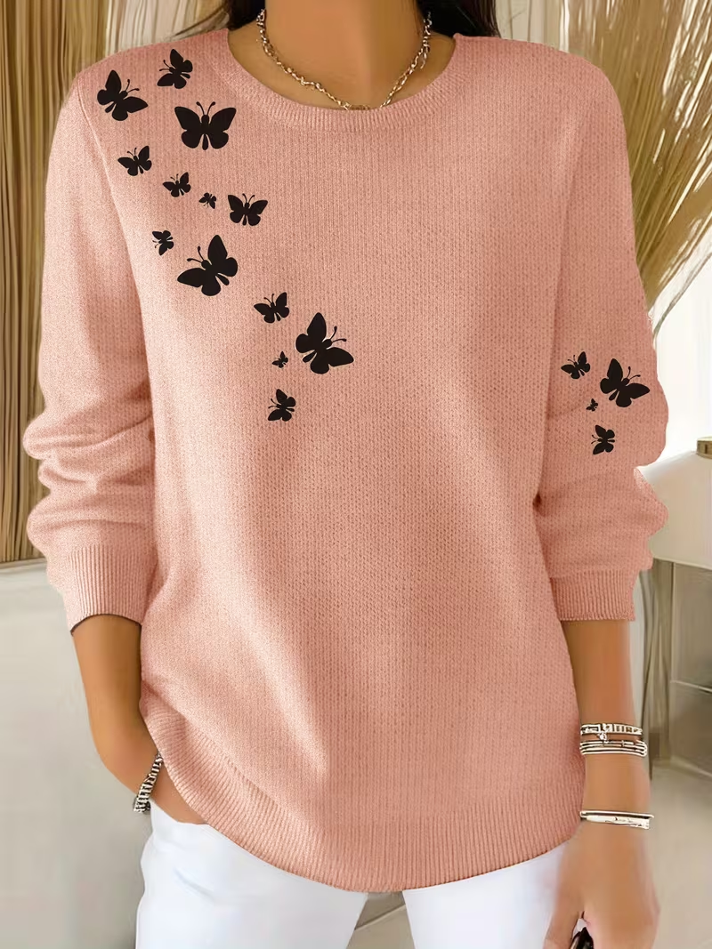 Printing Casual Crew Neck Butterfly Sweater