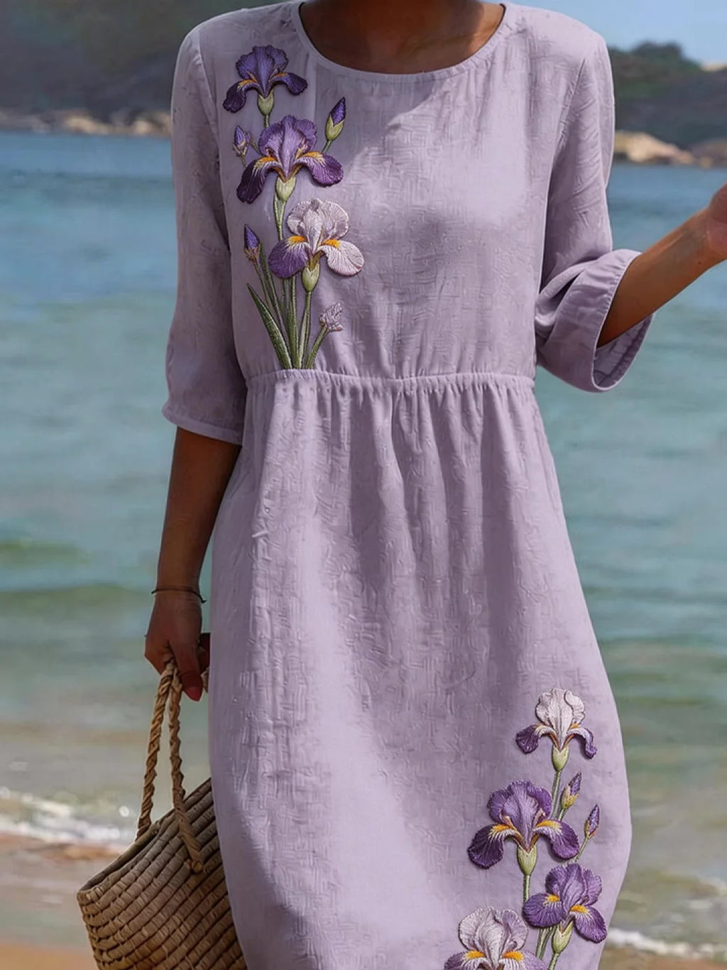 Women's Half Sleeve Summer Purple Floral Printing Crew Neck Daily Going Out Casual Maxi H-Line Dress
