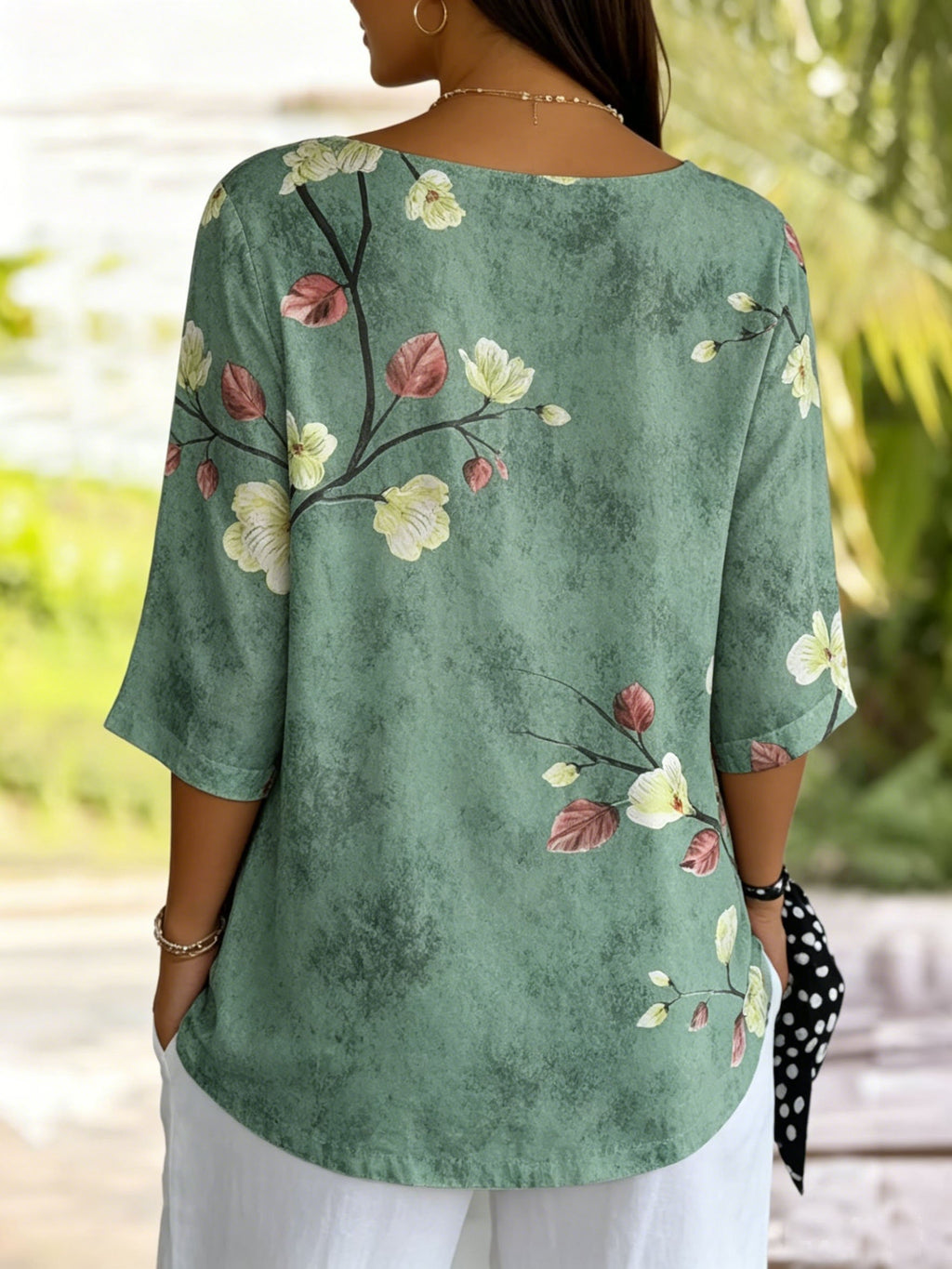 Women's Three Quarter Sleeve T-shirt Spring/Fall Vintage Floral Print V Neck Daily Going Out Casual Top