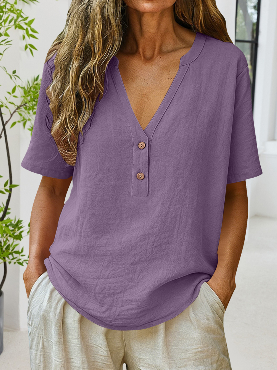 Women's Short Sleeve T-shirt Summer Blue Plain Split Joint V Neck Daily Going Out Casual Top