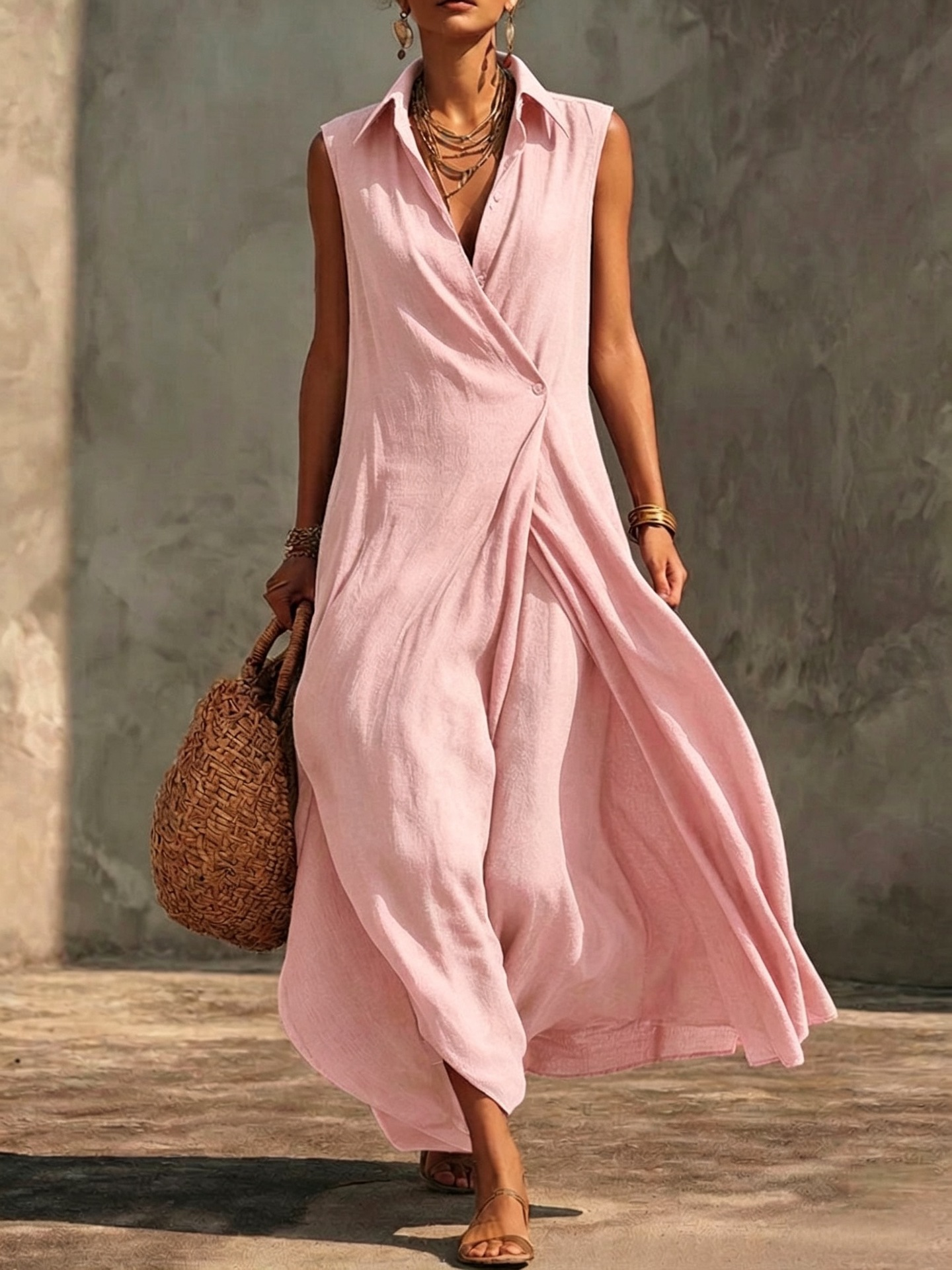 Casual Plain V Neck Maxi Dress