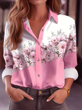 Women's Long Sleeve Shirt Spring/Fall Pink Floral Buckle Shirt Collar Regular Sleeve Daily Going Out Casual Top