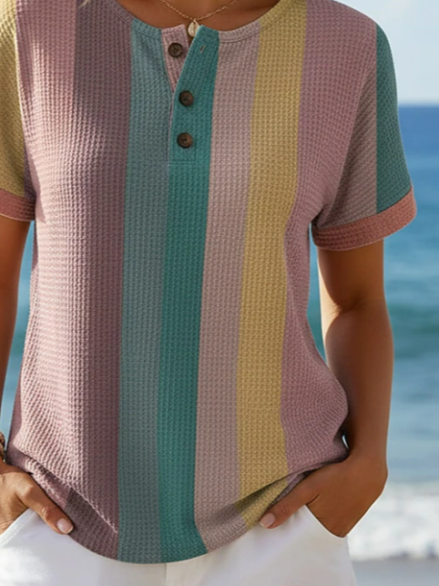 Women's Short Sleeve T-shirt Summer As Picture Striped Printing Crew Neck Daily Going Out Vintage Top