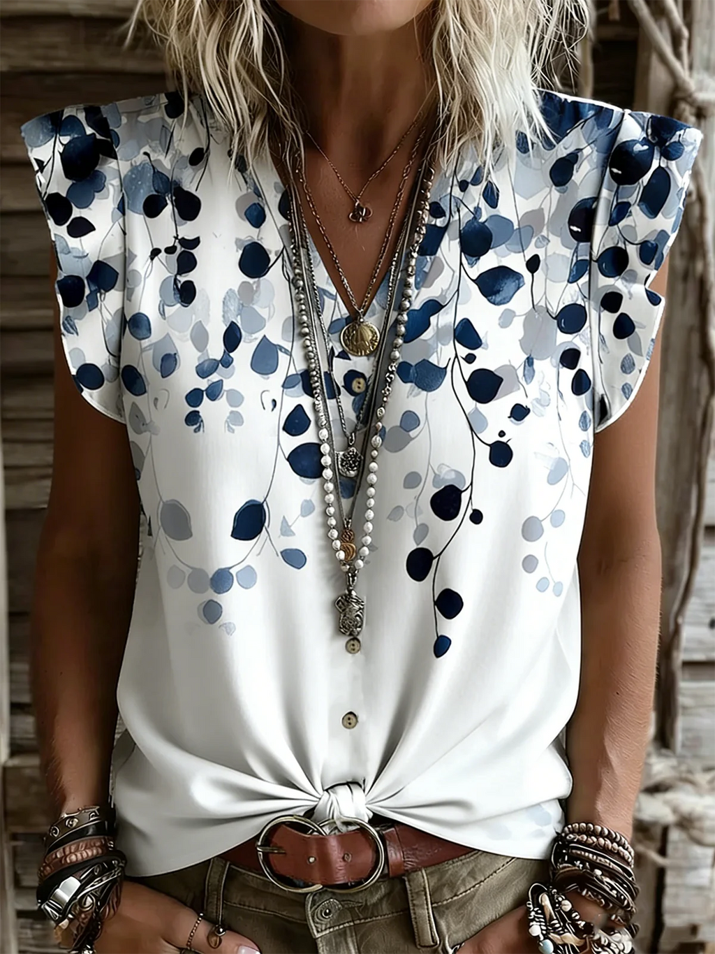 Vintage Ditsy Floral Ruffle Sleeve Others Loose T-Shirt