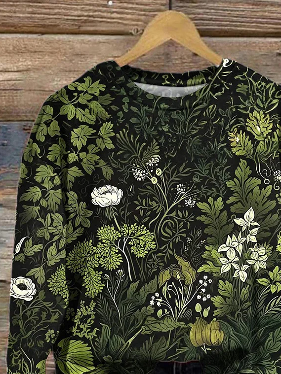 Women's Floral Print Casual Crew Neck Long Sleeve Sweatshirt