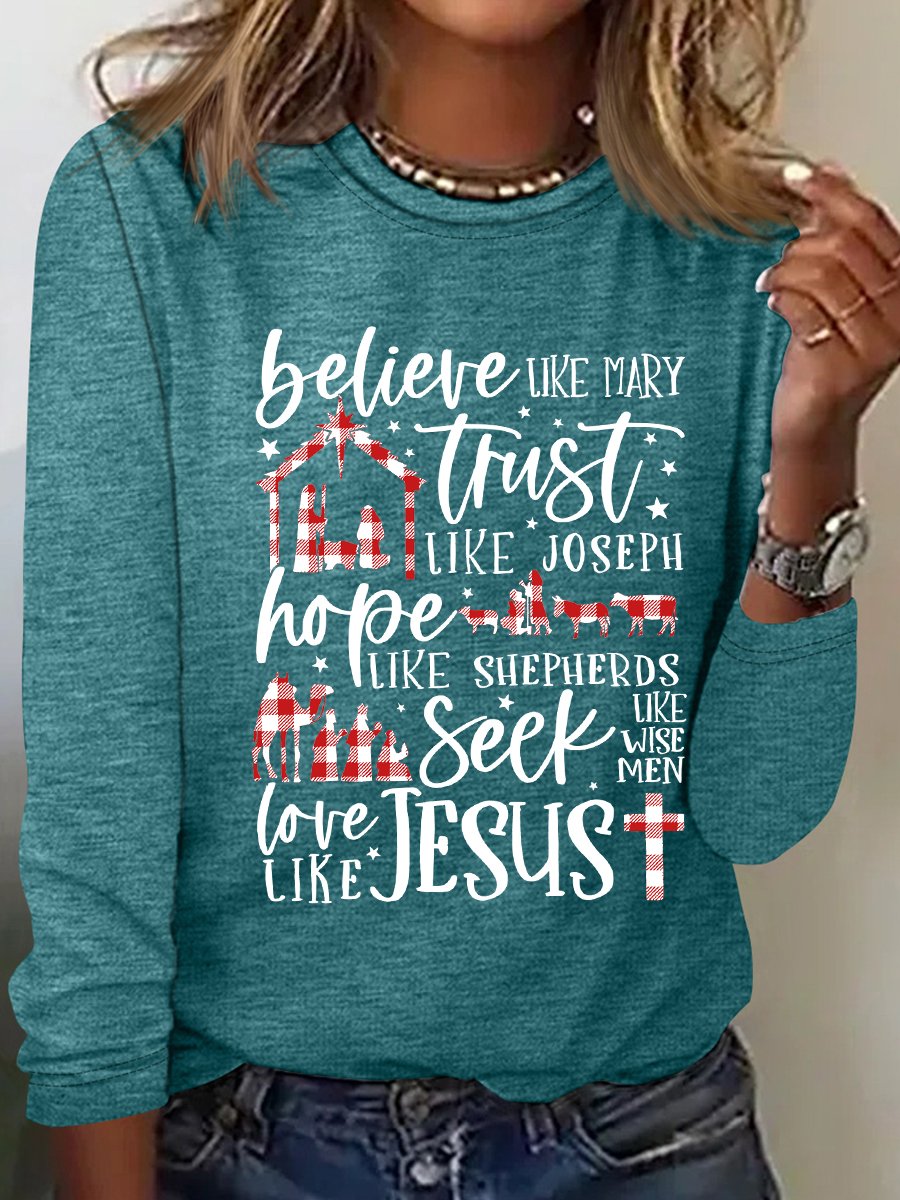 Believe Uke Mary Trust Like Joseph Hope Like Shepherds Seek Love Casual Long Sleeve Shirt