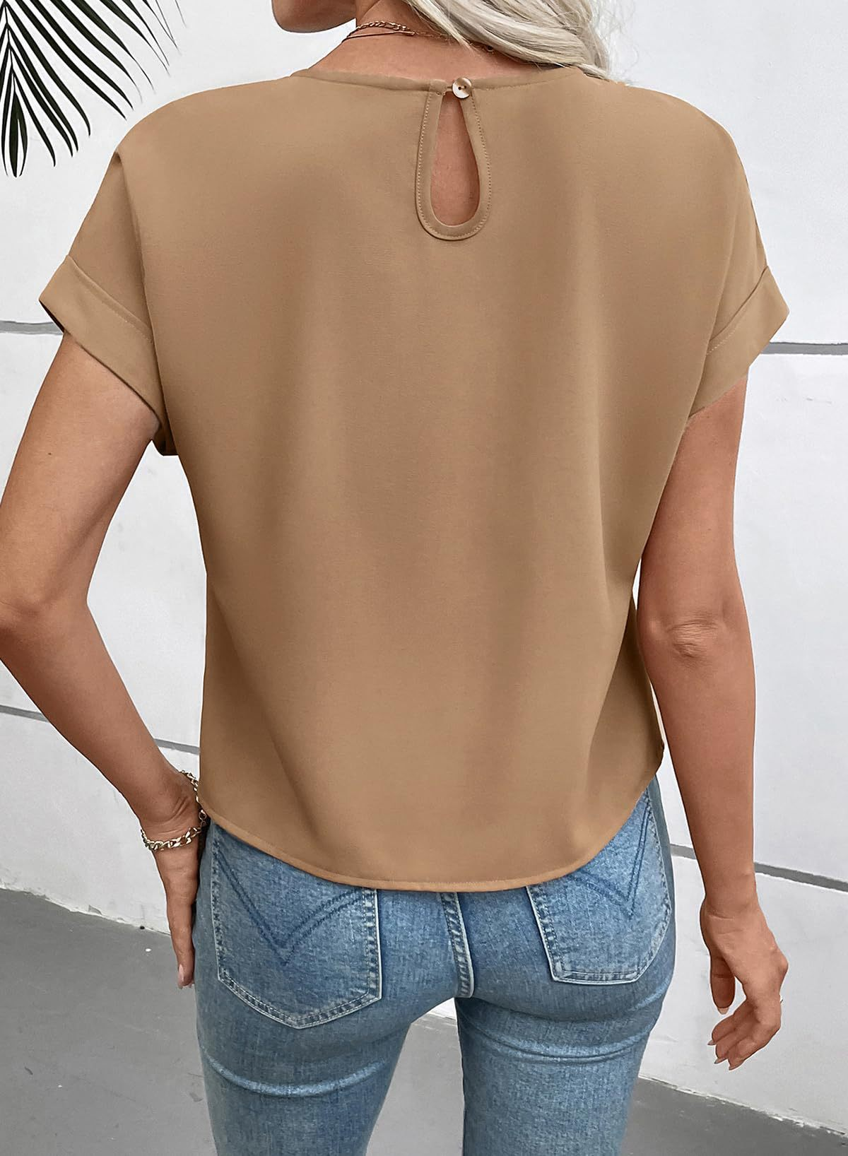 Elegant Plain Short Sleeve Crew Neck Bow Tie Bottom Going Out Casual Top