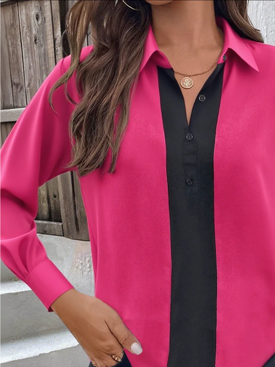 Women's Colorblock Pattern Long Sleeve Shirt Loose and Comfortable Regular Top