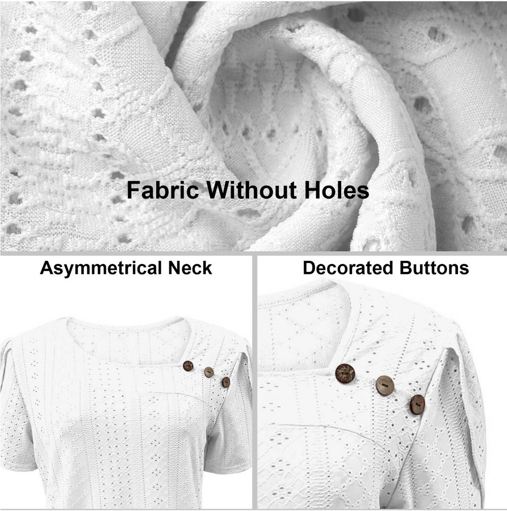 Asymmetrical Neck Button Short Sleeve Summer Going Out Casual T-Shirt