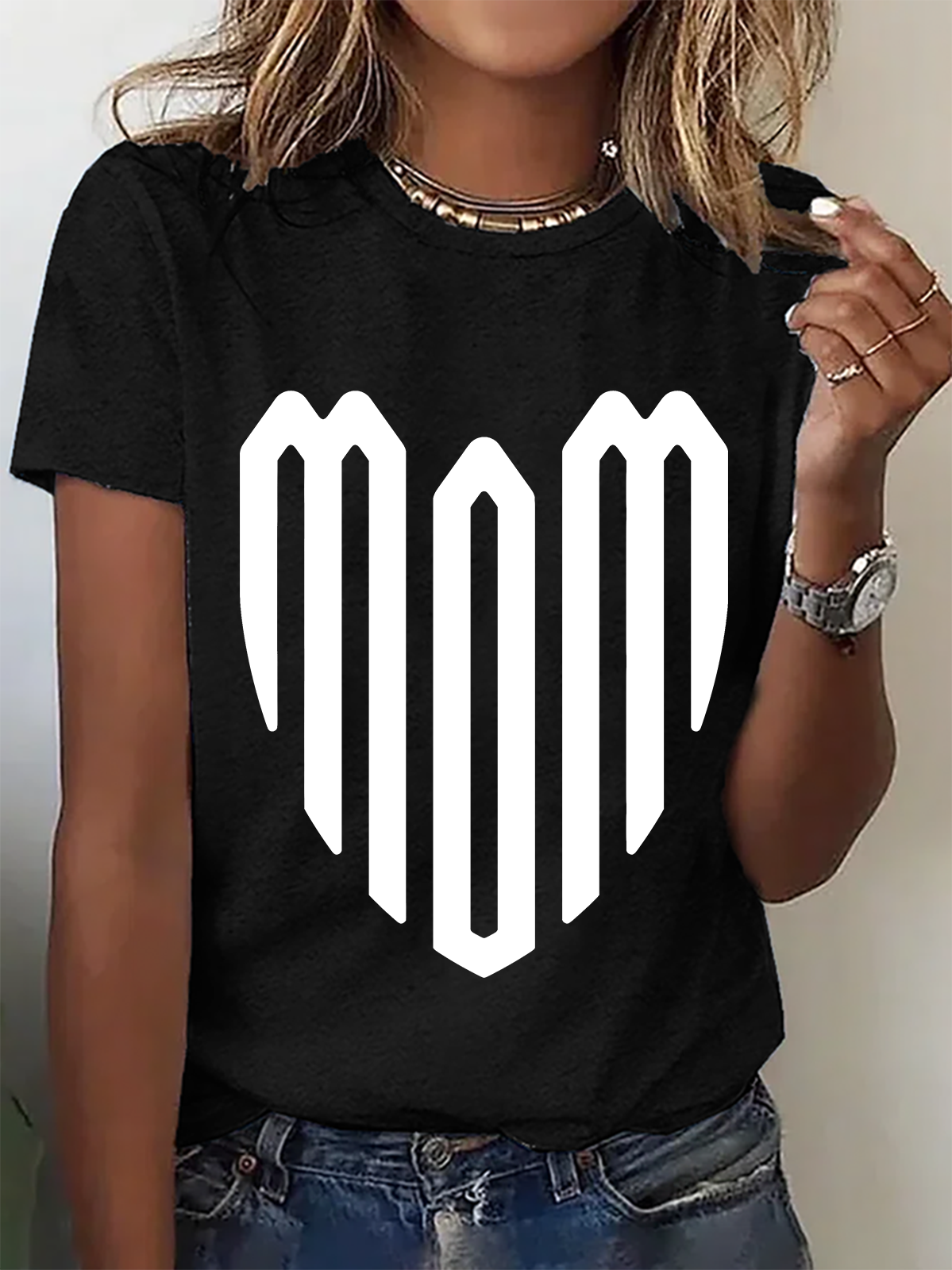Mom Heart Print T-Shirt