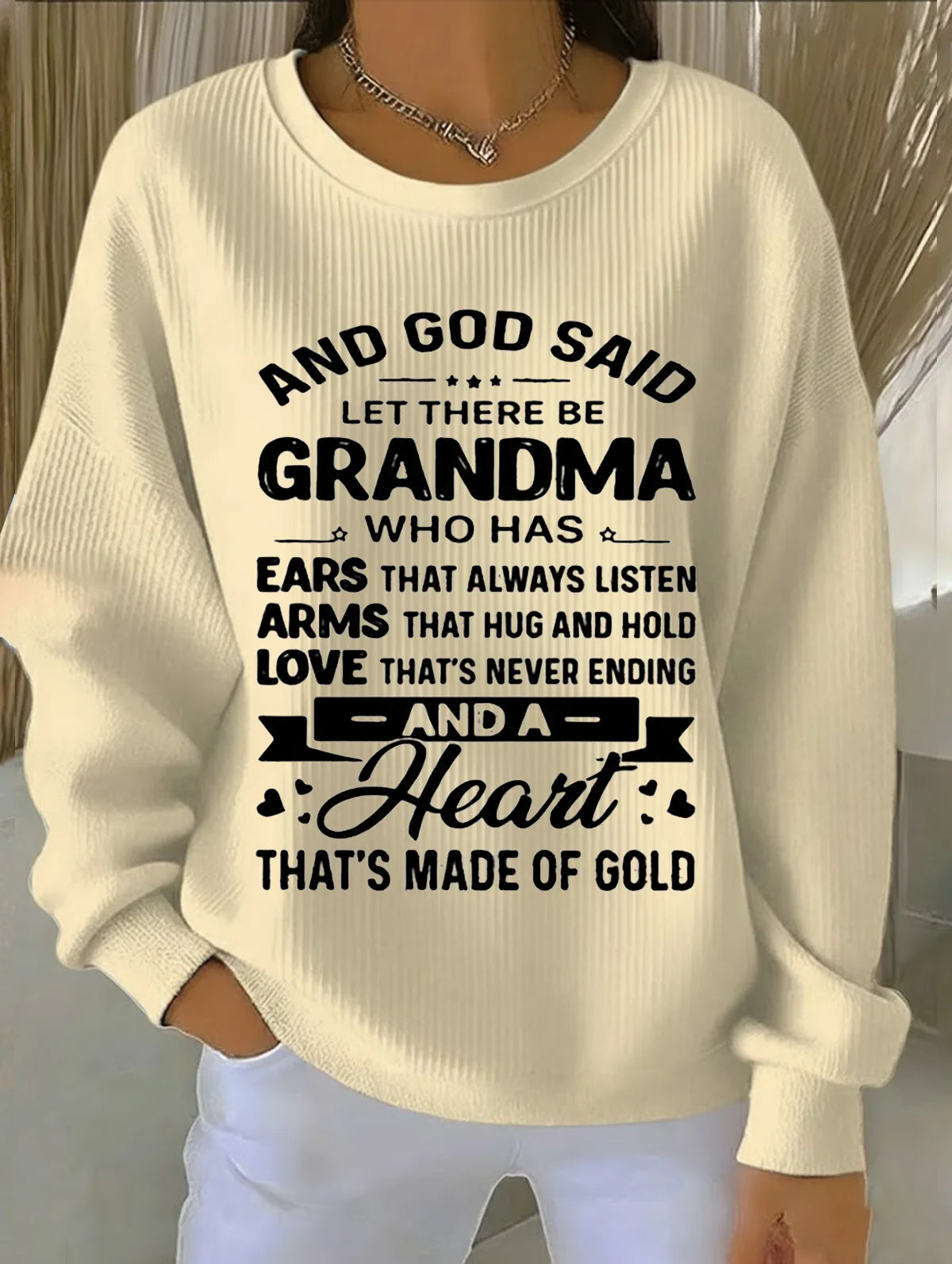 Casual Crew Neck Text Letters Loose Sweatshirt