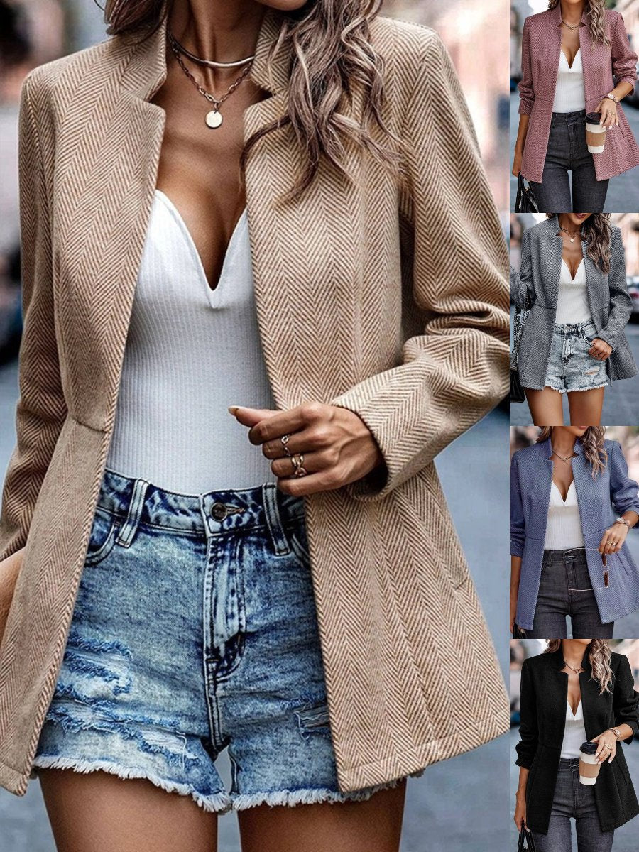 Split Joint Casual Intellectual Slim Fit Jacquard Splicing Temperament Commuting Thickened Woolen Jacket