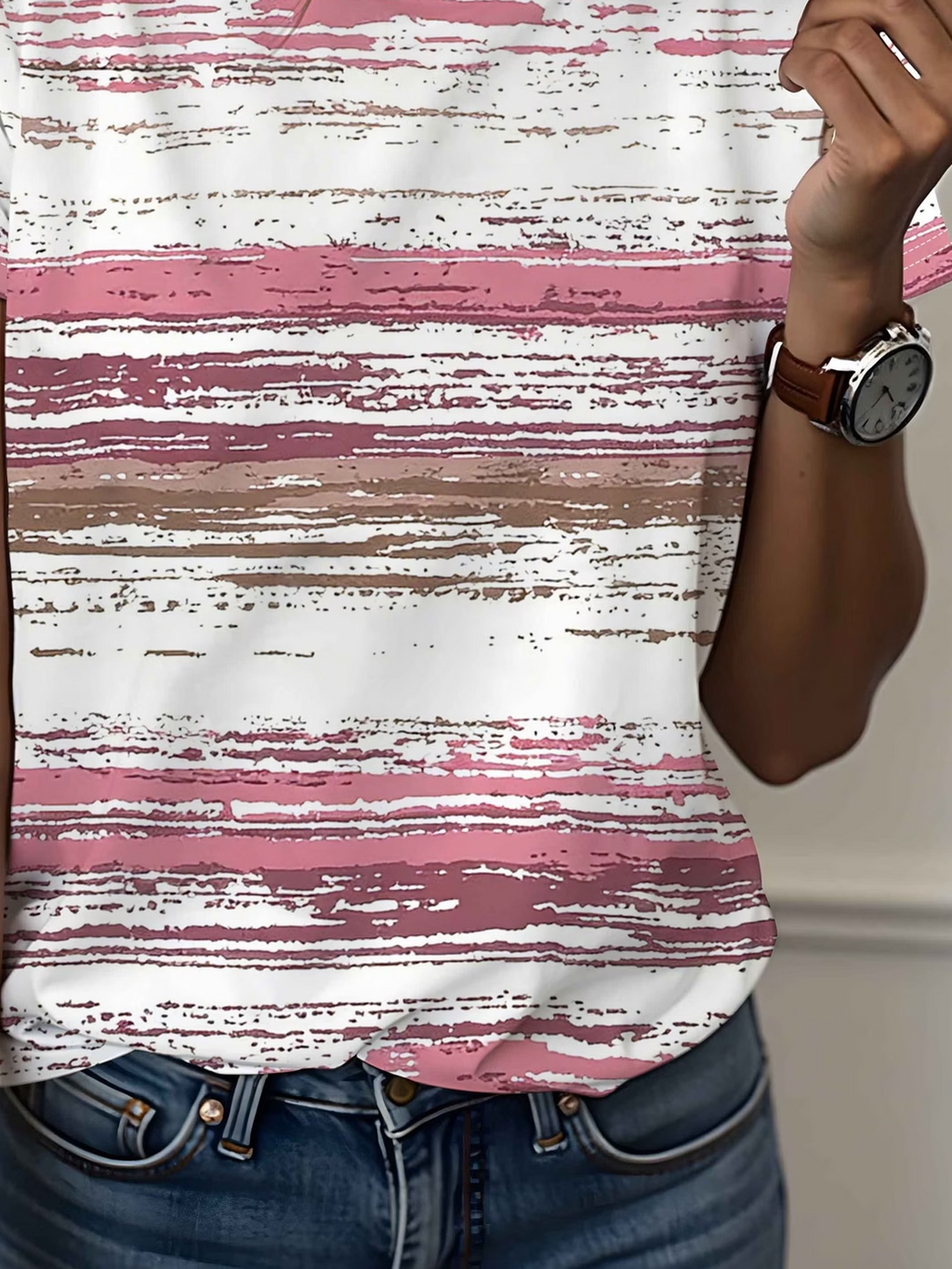 Women's Short Sleeve T-shirt Summer Pink Abstract Printing Jersey Crew Neck Daily Going Out Casual Top