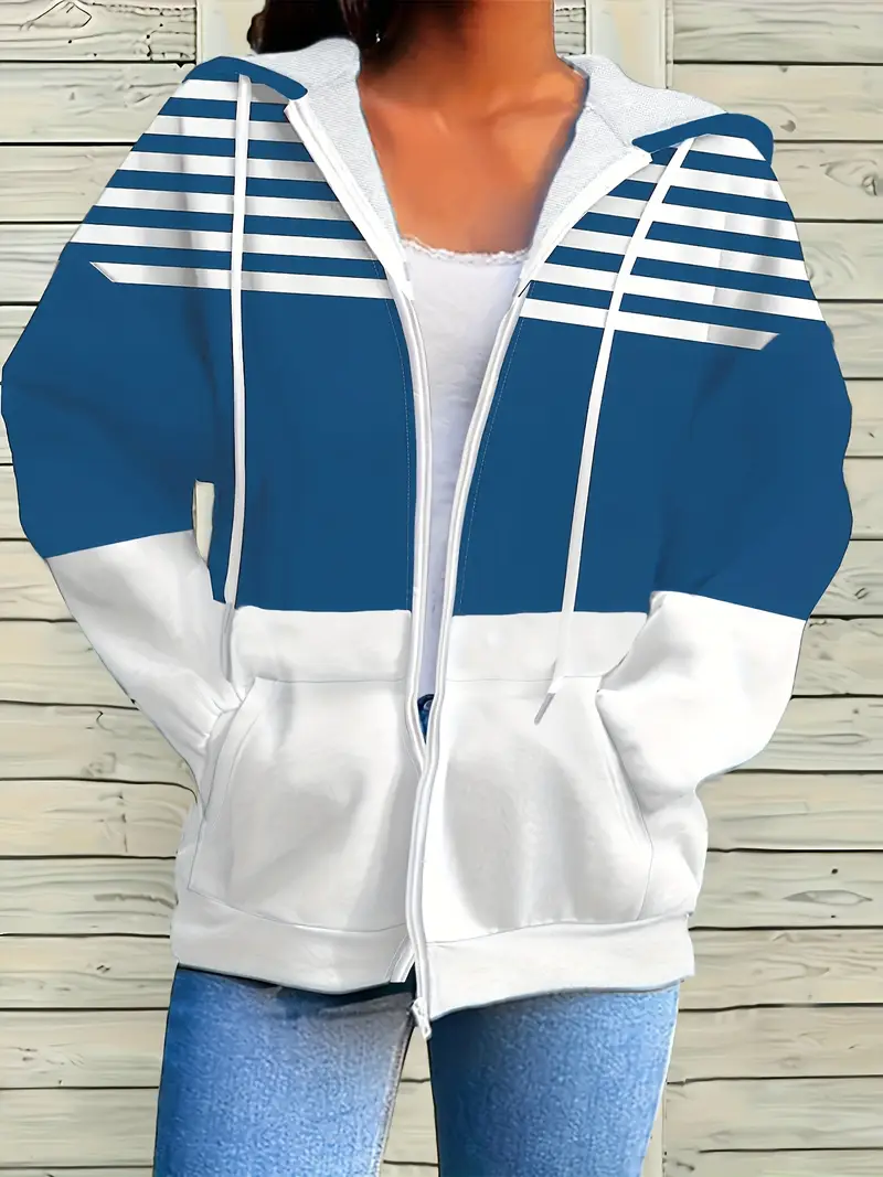 Women's Abstract Print Casual Long Sleeve Zipper Hooded Sweatshirt Jacket