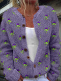 Women’s Casual Floral Spring/Fall Micro-Elastic Scottish Thistle Long Sleeve Cardigan