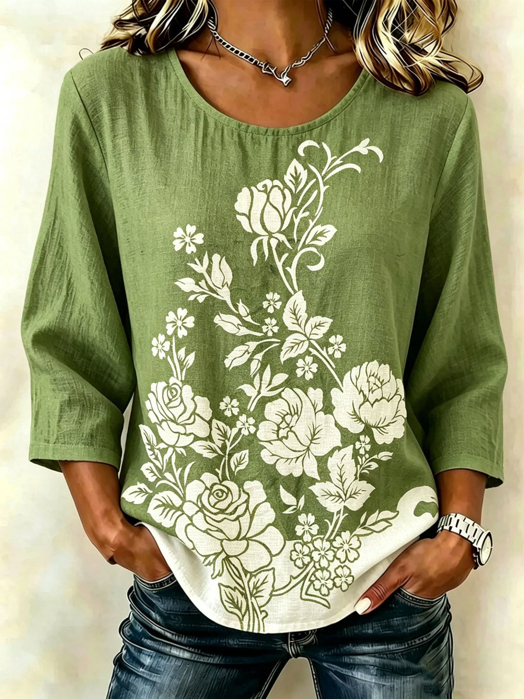 Vintage Botanical Pattern Round Neck Short Sleeve Daily Going Out Casual Top