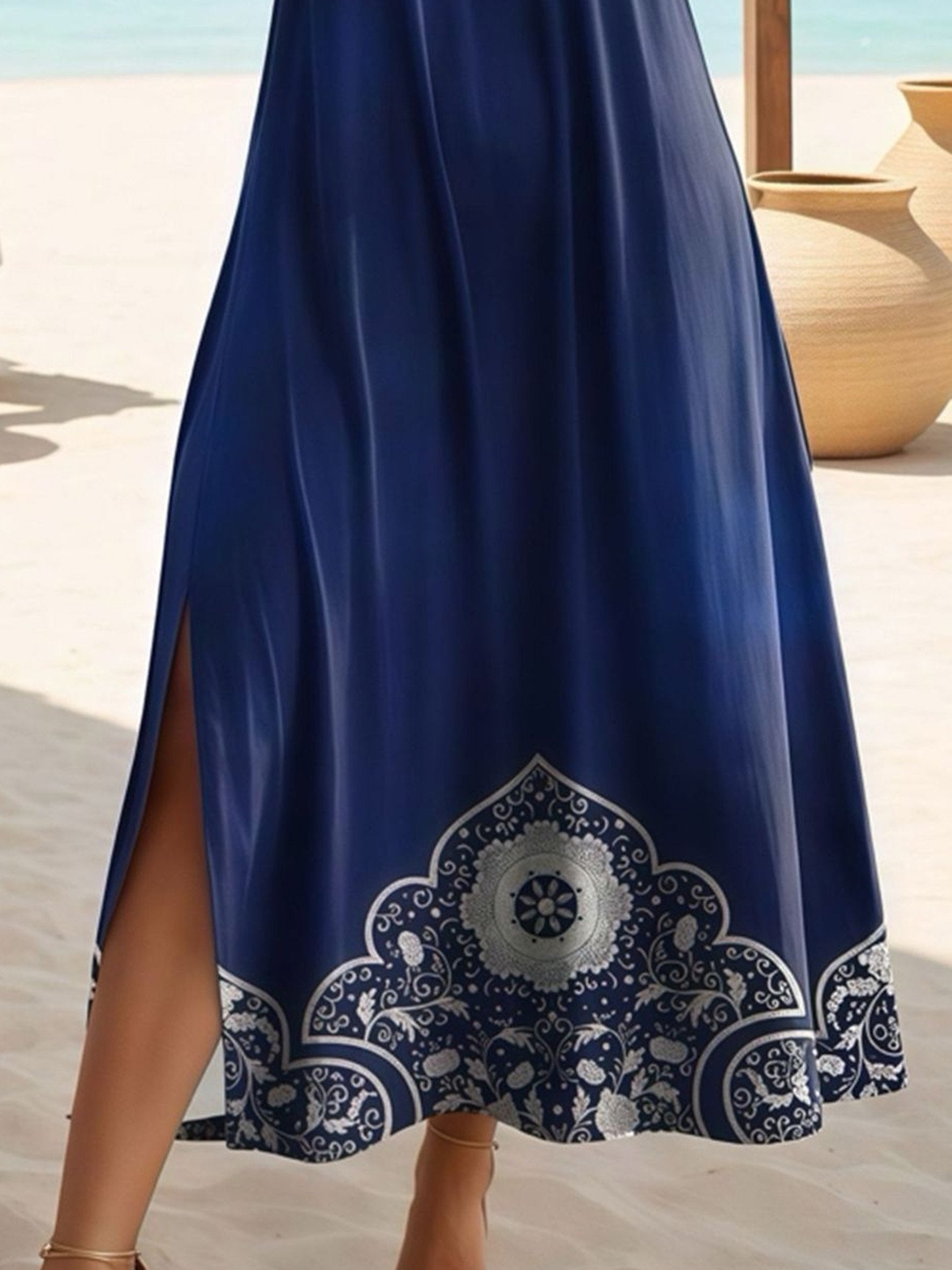 Women's Short Sleeve Summer As Picture Double Border Ethic Pattern V Neck Short Sleeve Daily Going Out Vacation Casual Boho Maxi A-Line T-Shirt Dress