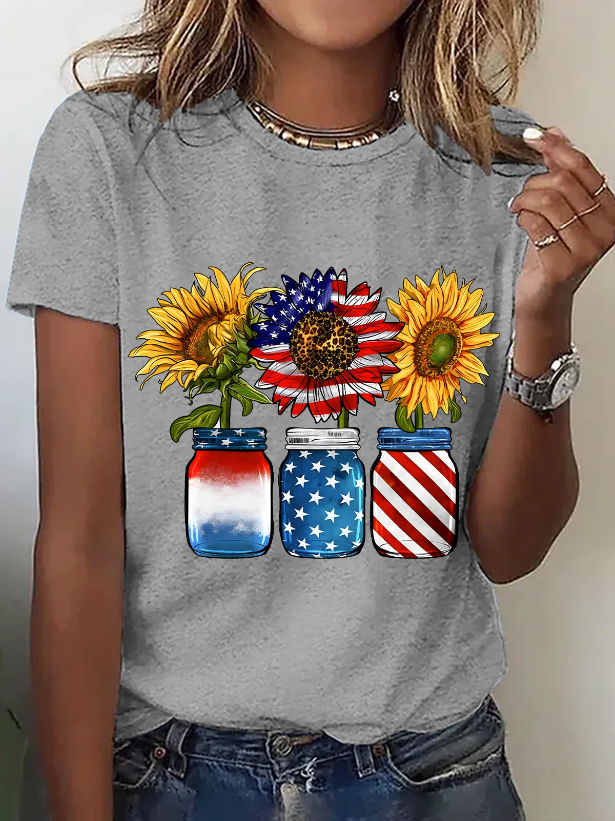 America Sunflower Cotton T-Shirt