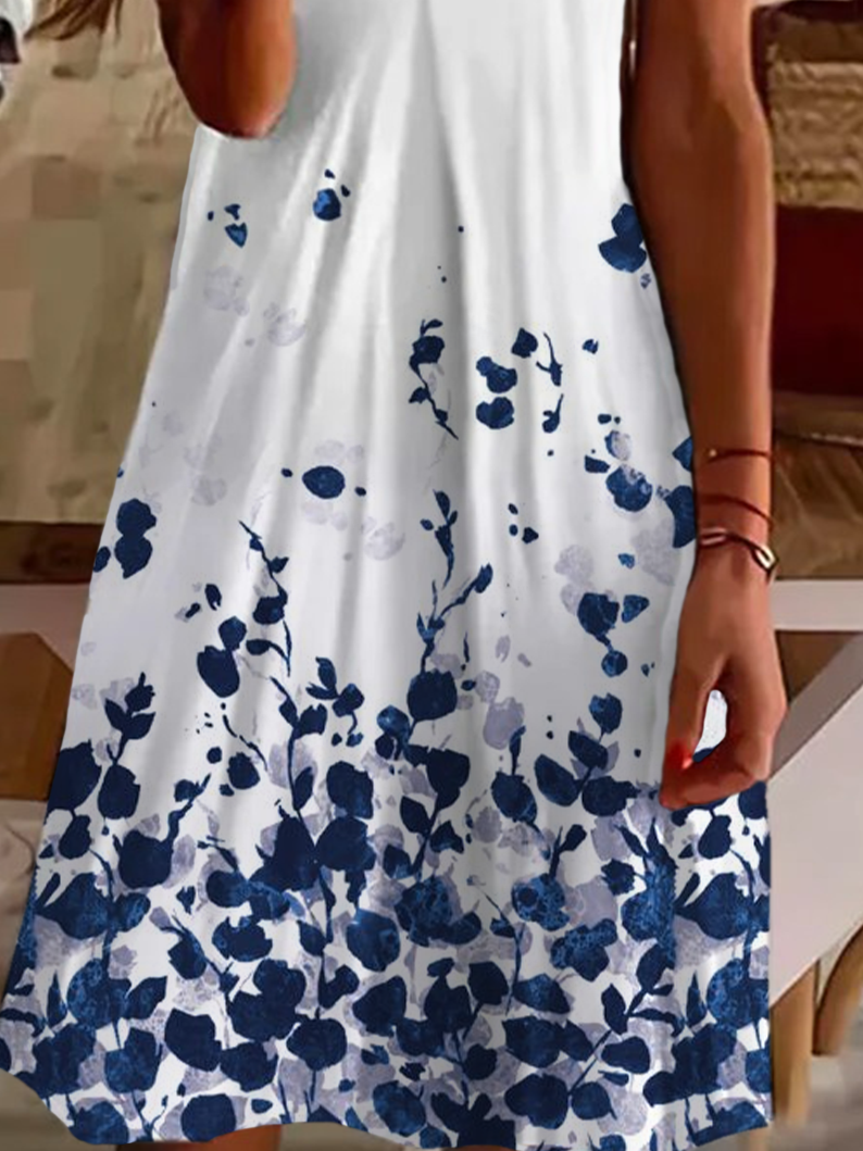 Women's Floral Spring Print Casual V Neck Short Sleeve Dress
