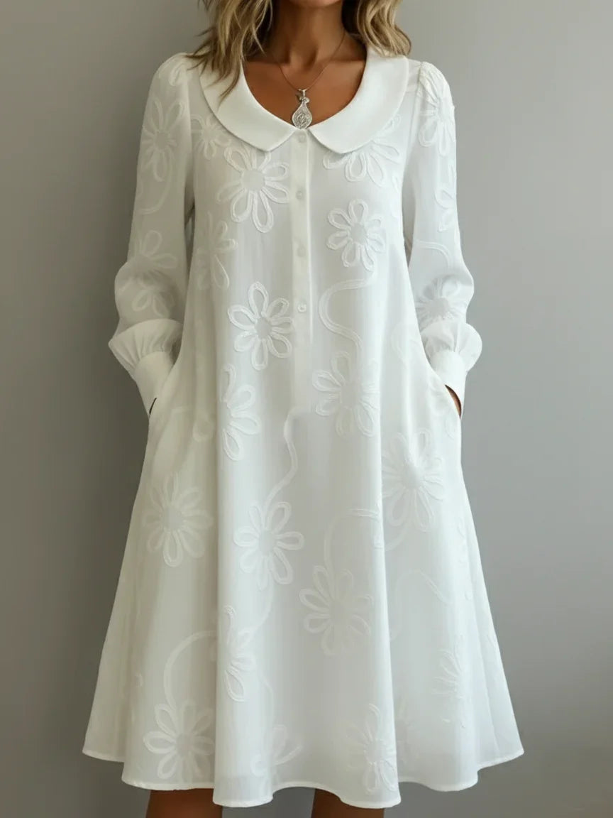 Light Blue Floral Printed Long Sleeve Button-Down Midi Dress