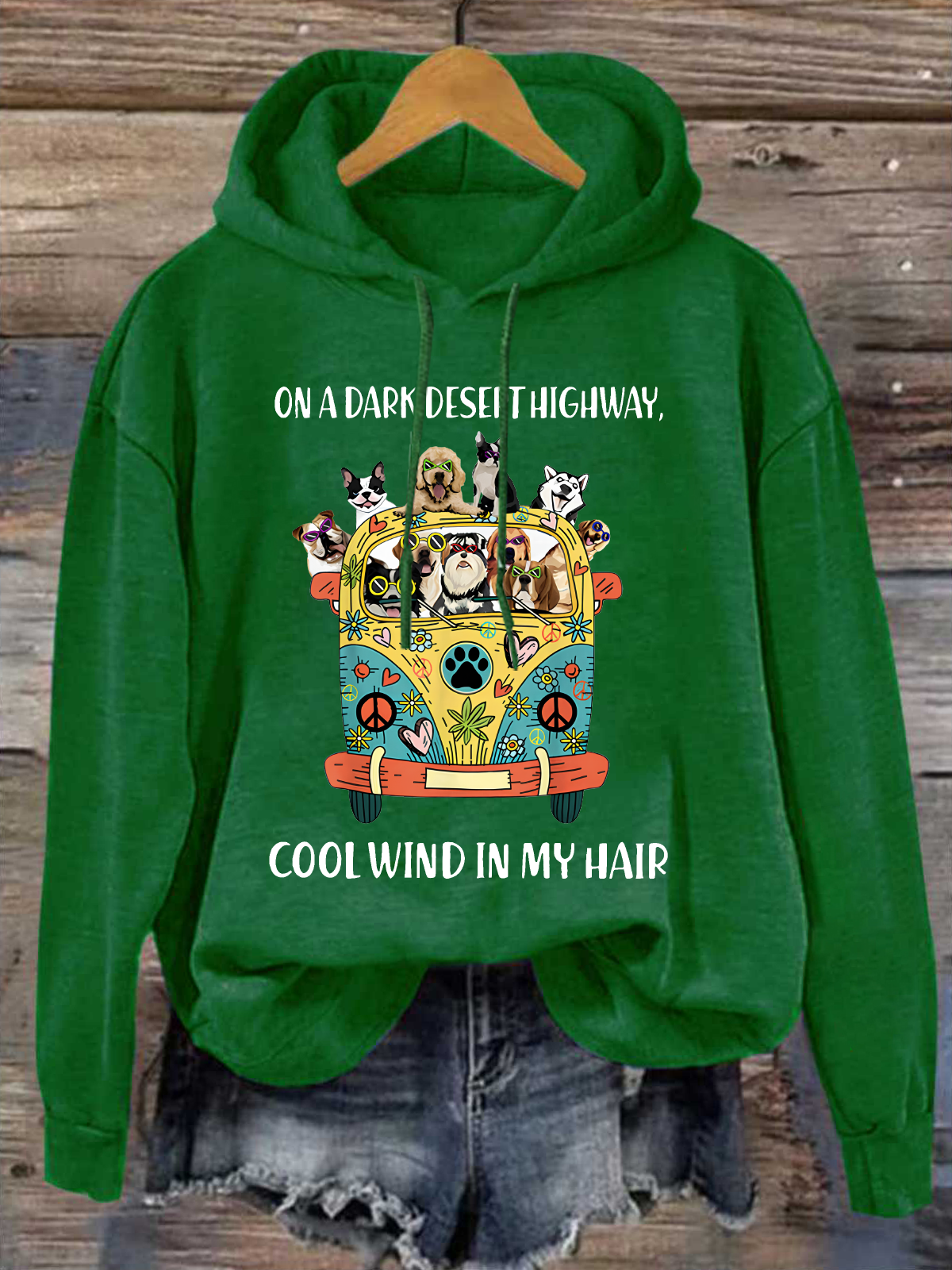 Women's Funny On A Dark Desert Highway Cool Wind In My Hair Graphic Printing Cotton-Blend Animal Loose Casual Hoodie