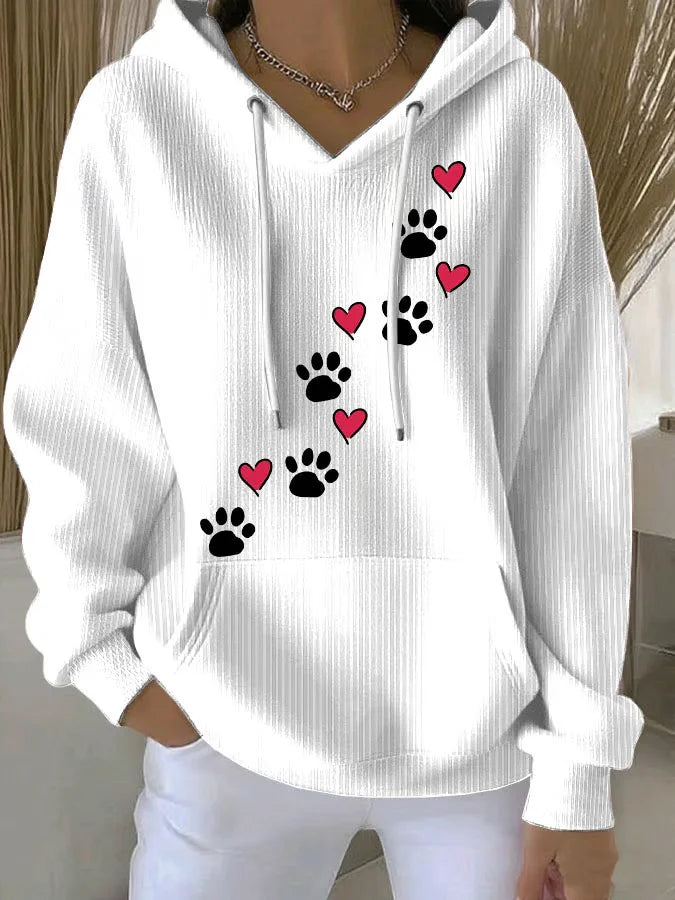 Women's Retro Animal Dog Paw Print Casual Hoodie