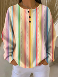 Women's Abstract Print Button-Up Casual Waffle Knit Sweatshirt
