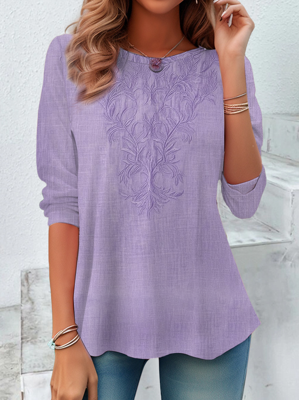 Women's Long Sleeve T-shirt Spring/Fall Purple Floral Jersey Crew Neck Daily Going Out Casual Top