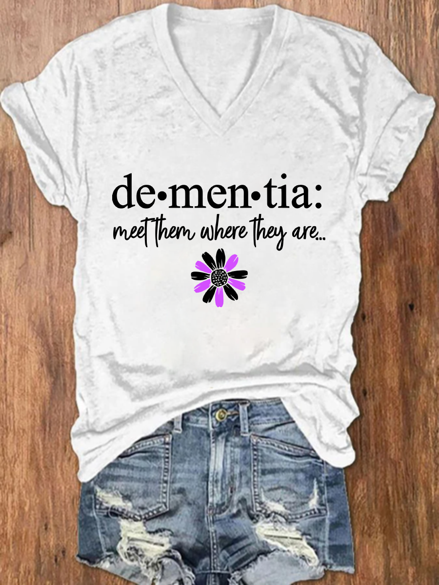 Alzheimers Awareness Support Dementia Loose Crew Neck Simple T-Shirt