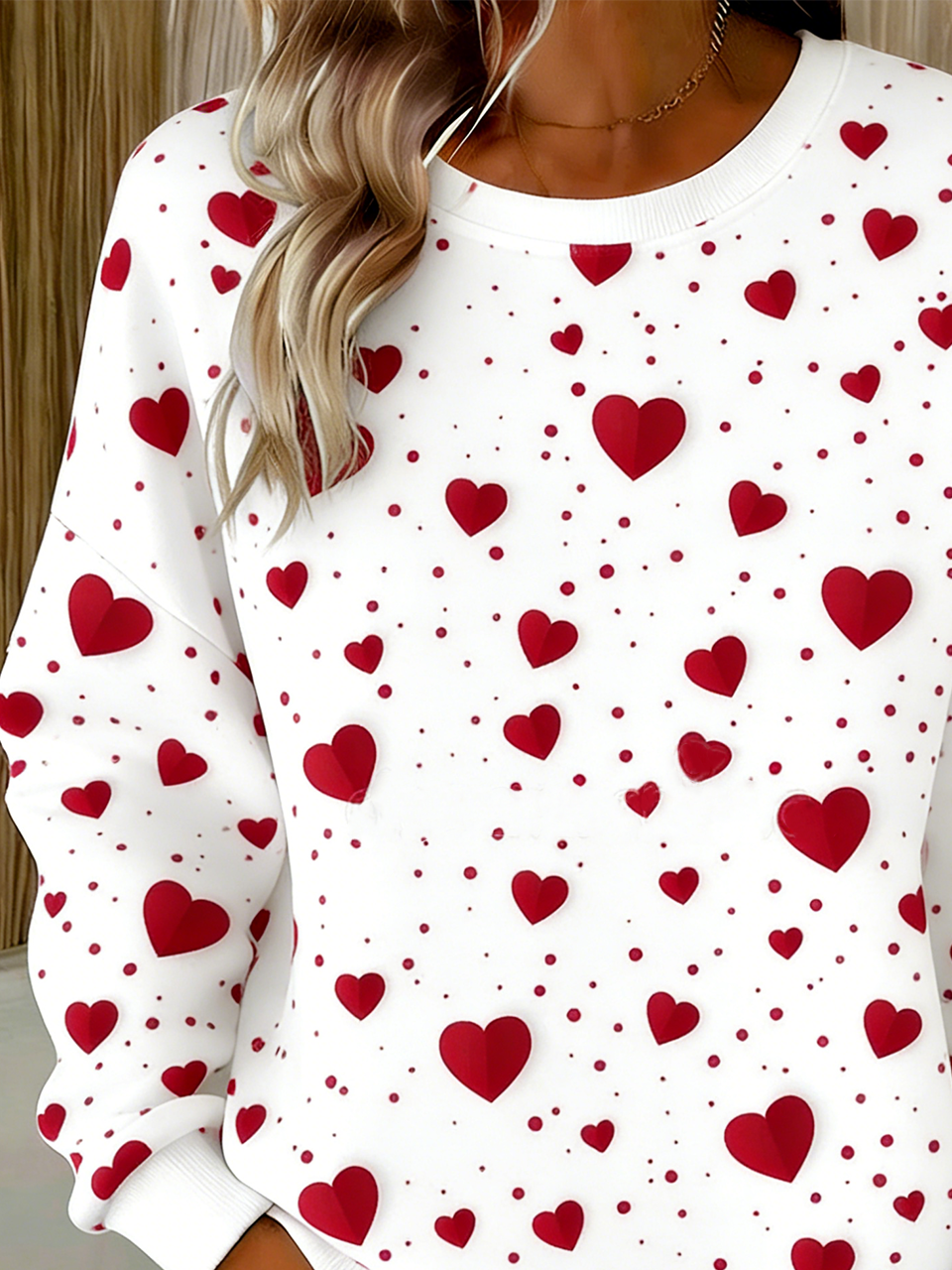 Cotton-Blend Casual Loose Heart/Cordate Sweatshirt