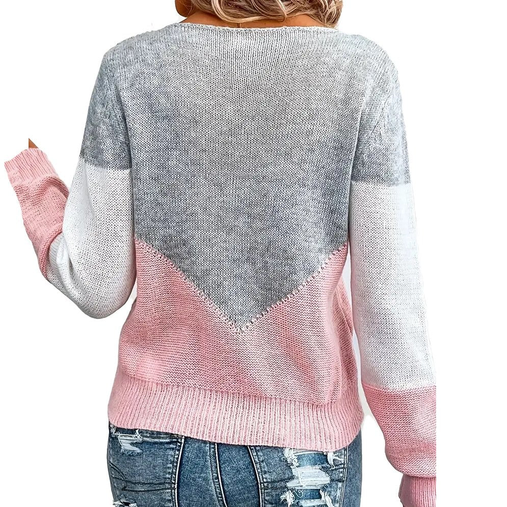Geometric Elegant Crew Neck Loose Knit Top