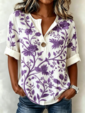 V Neck Linen Blend Simple Loose Shirt