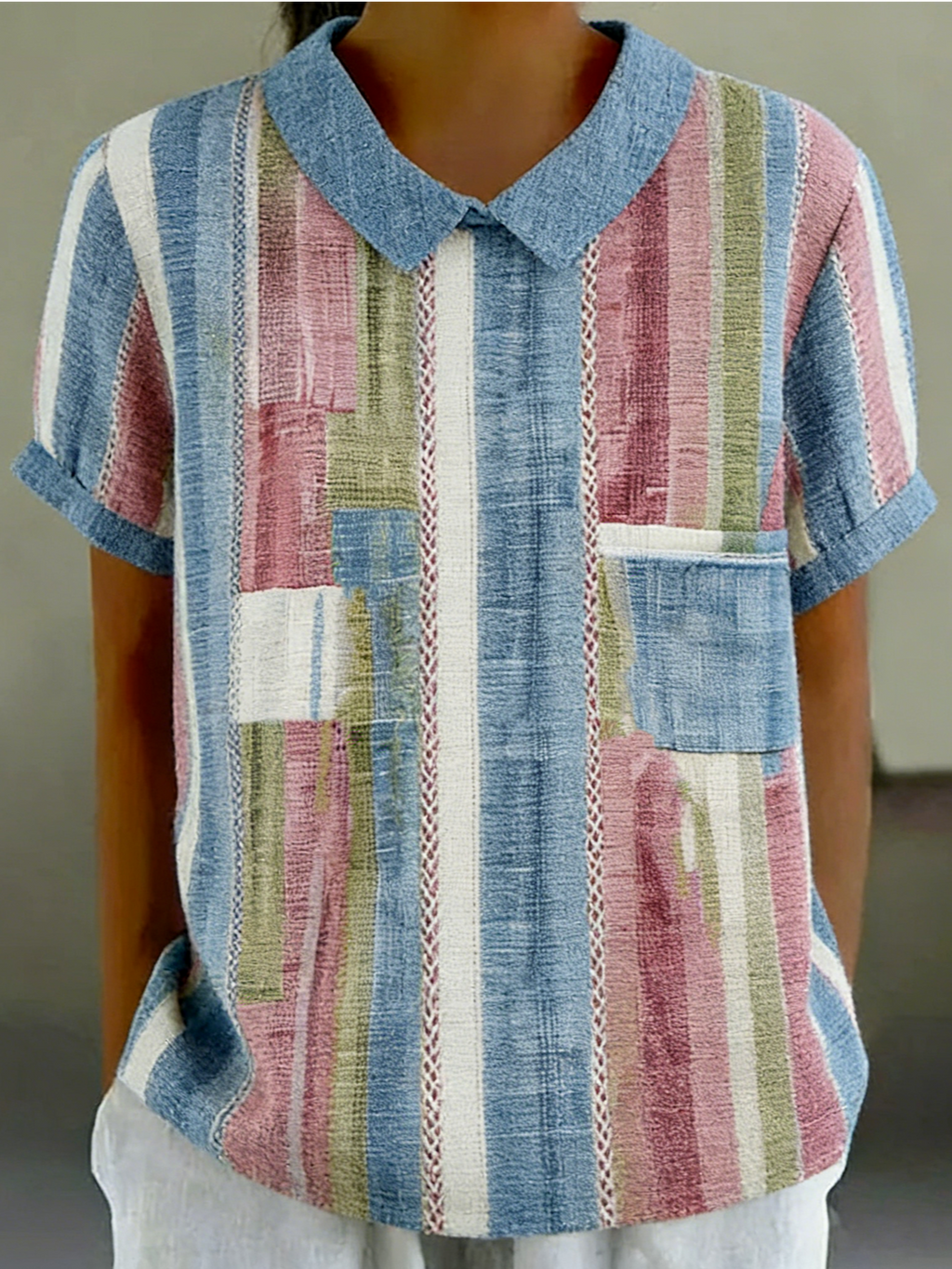 Loose Elegant Geometric Shawl Collar Shirt